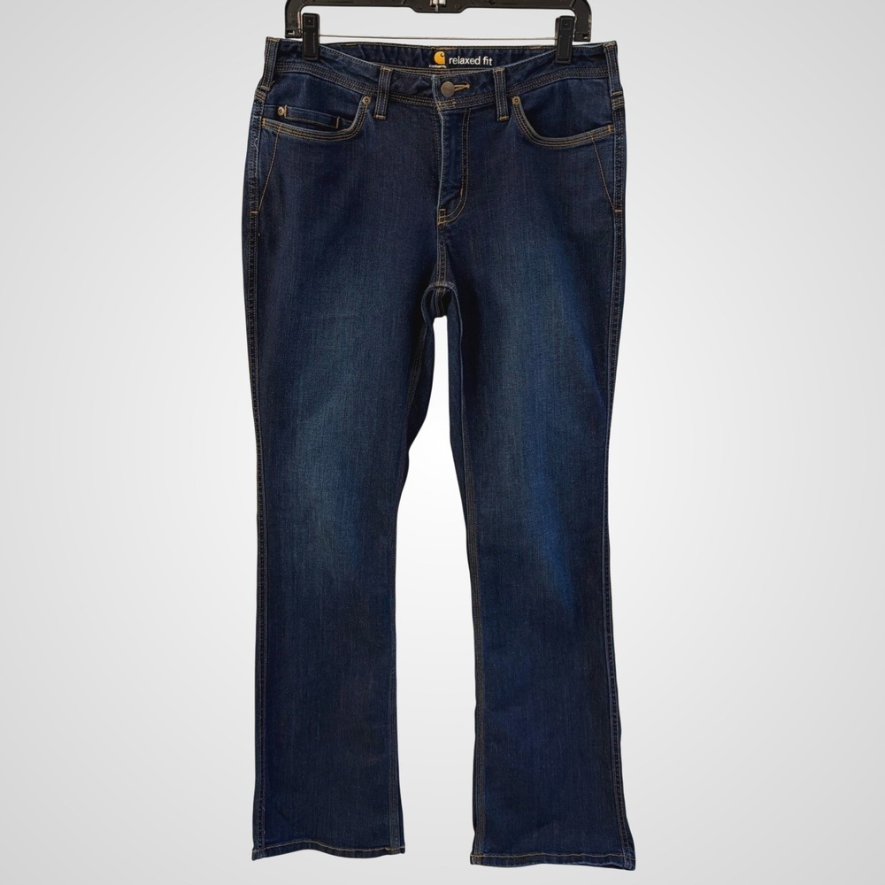 Carhartt Women's‎ Denim Rugged Flex Jasper Jean Bootcut Indigo Blue Size 10 Tall